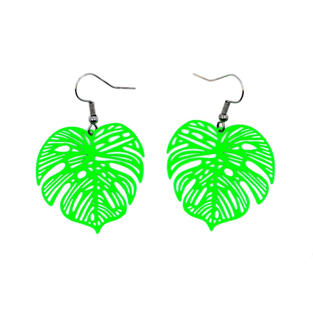 RESTOCKED Neon green monstera leaves earrings  #etsy #beachtropical #bohohippie etsy.me/3H7idqY