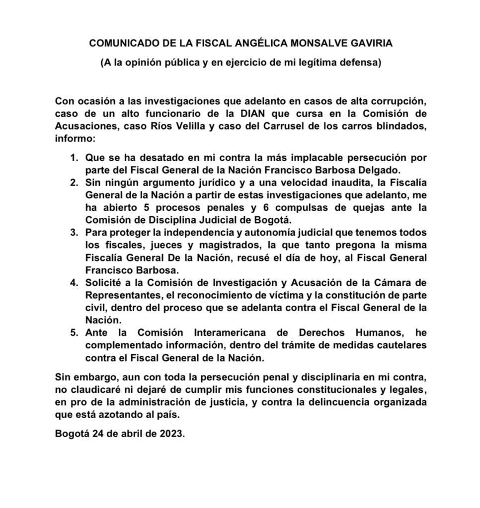 alazamo123's tweet photo. Le comparto a toda Colombia este comunicado en defensa de la justicia y del patrimonio público, prenda común de todos los ciudadanos. https://t.co/tifZhOK9FX
