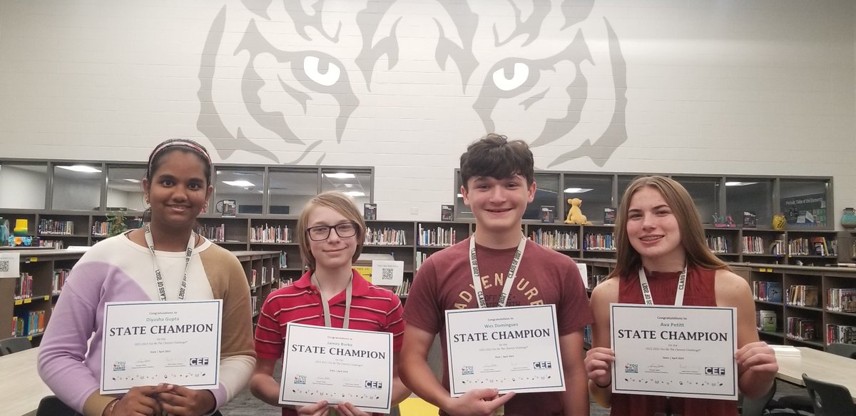 📣Meet our You be the Chemist Texas State Winners!

Ava Petitt
Diyasha Gupta
James Burke
Wes Domingues

From 6,000 students and 240 schools. This team scored at the top!

👏CONGRATULATIONS to these Tigers and Mrs. Domingues! #BringingOutTheBest