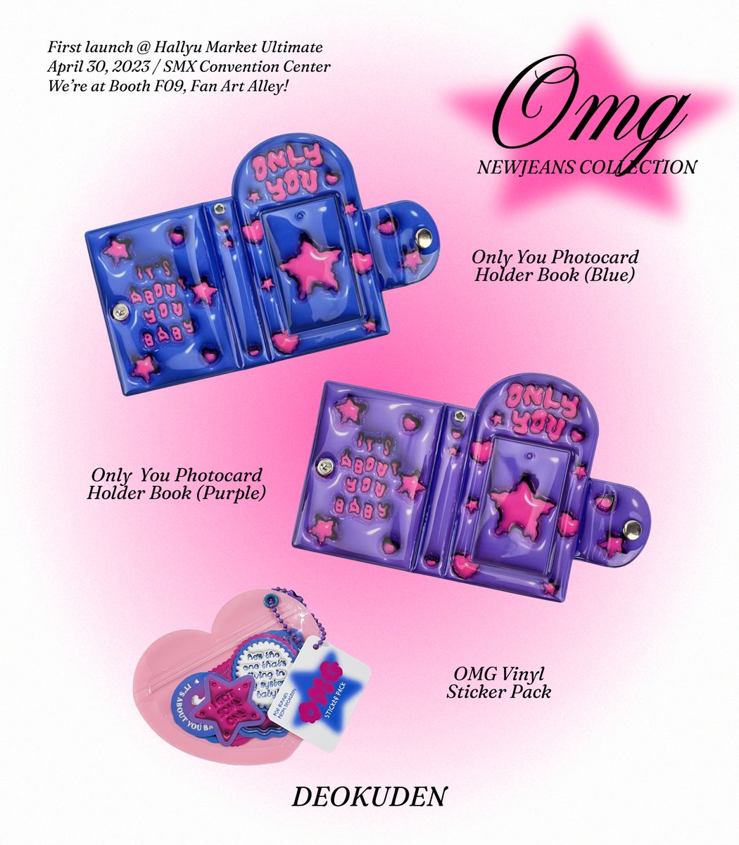 NEWJEANS Ditto &amp; OMG Collection 💗⭐️
First launch at Hallyu Market Ultimate!

 🛍️ Booth FA09, Fan Art Alley
 📍 SMX Convention Center
 🗓️ April 30, 2023

See you 🐇