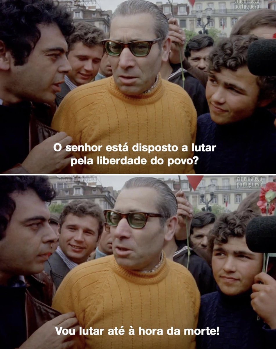 — O senhor está disposto a lutar pela liberdade do povo?
— Vou lutar até à hora da morte!

Documentário "As Armas e o Povo"