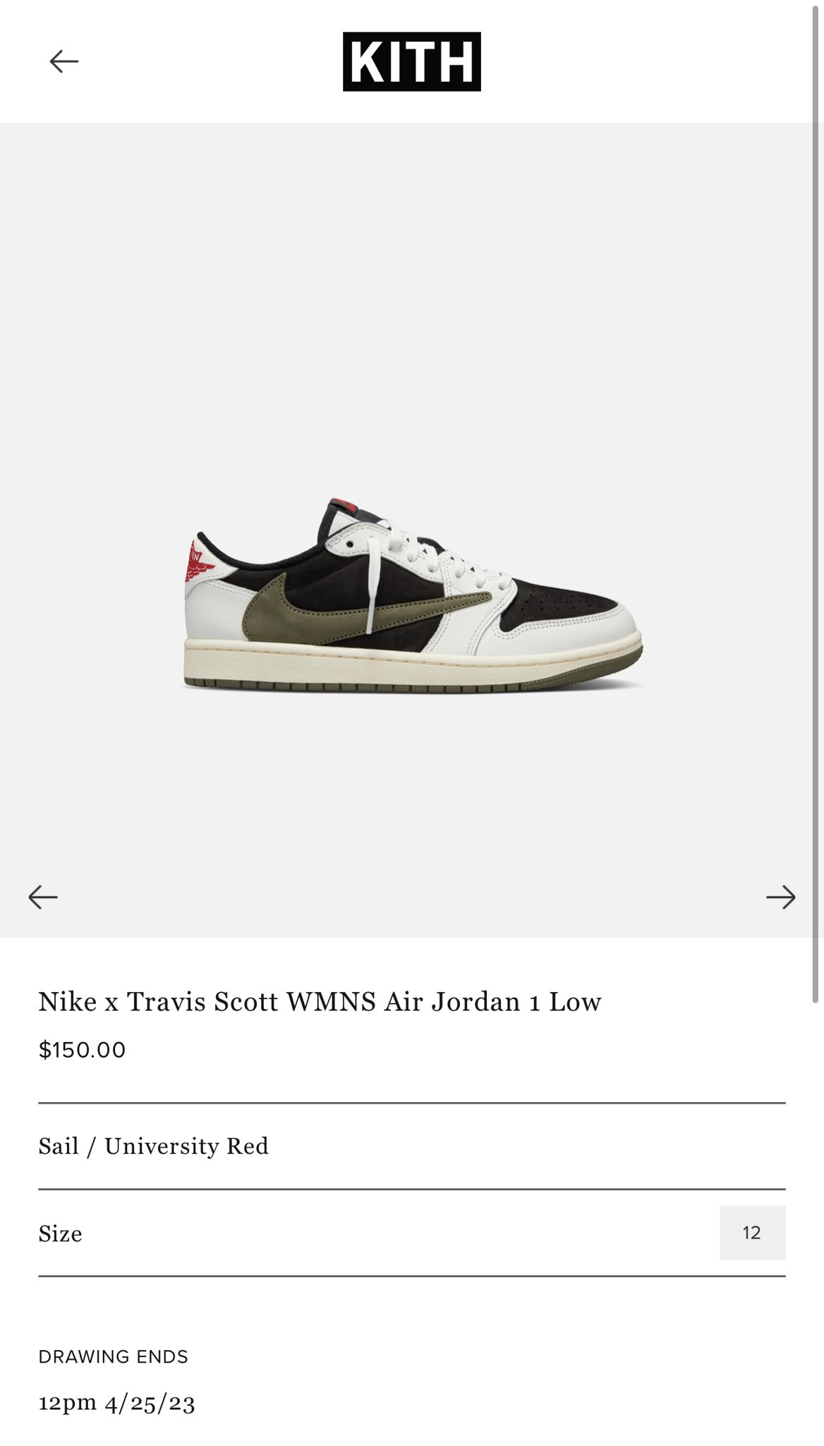 KicksFinder on X: "Online raffle via Kith App (Nationwide) Travis Scott x Air  Jordan 1 Low "Olive" Ends April 25th, 12PM EST RT & Like to spread  awareness https://t.co/n0V0ehbyDP" / X