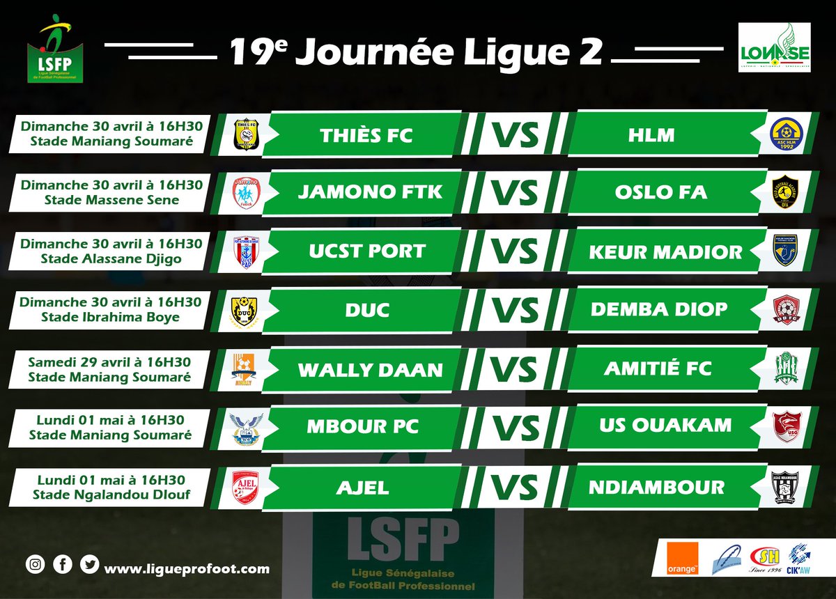 Ligue Sénégalaise de Football Professionnel on Twitter "Le programme
