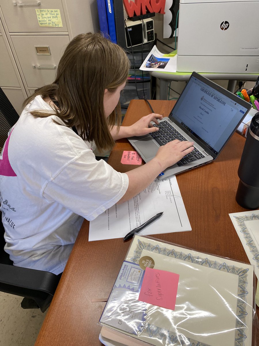 Busy start to the week! 

Rachel starting typing the superlative certificates for our T2 graduation on May 8th!