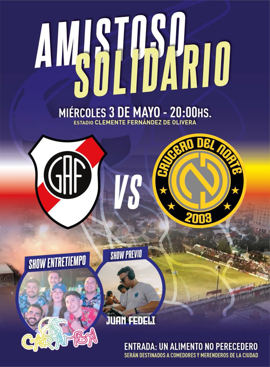 griseenriquez's tweet photo. Están #Todas y #Todos invitados 👌🏼
#la cita: Miércoles 3 de Mayo.
Lugar: Cancha de @GuaraniAFranco , Villa Sarita.
#20HS
#Ingreso: un alimento no perecedero https://t.co/OLy1aQg76c
