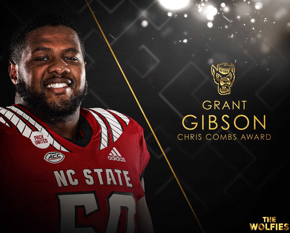 PackFootball's tweet photo. Congrats to Grant Gibson - winner of the Chris Combs Award at tonight’s #Wolfies. Given to athlete who exemplifies a lifetime love and passion for their sport, great team leadership, and ability to stay strong through adversity.

#HTT https://t.co/LKbx5fXkfh