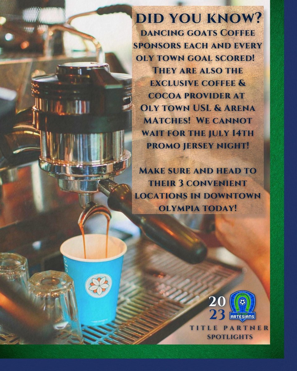 gofcoly's tweet photo. 👉 @dancinggoats is first up in our week-long salute to our 2️⃣0️⃣2️⃣3️⃣ Title Partners!
💡Tip Of The Day: Swing by the Dancing Goats Tasting Room at 200 Market St in downtown Olympia! Try new roasts & flavors! ☕️
#dancinggoats #dancinggoatscoffee #olytown https://t.co/G9oq836HU1