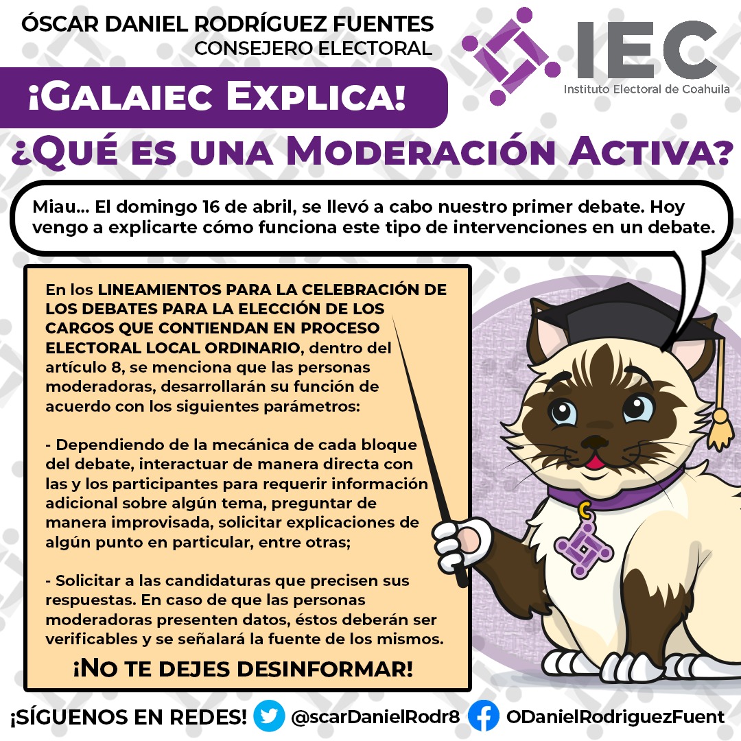 OscarDanieliec6's tweet photo. Los debates en México han cambiado con el tiempo y en la actualidad en el país se utiliza el mecanismo de moderación activa.  Galaiec te explica qué es y cómo funciona: https://t.co/QVmcFtOLTy