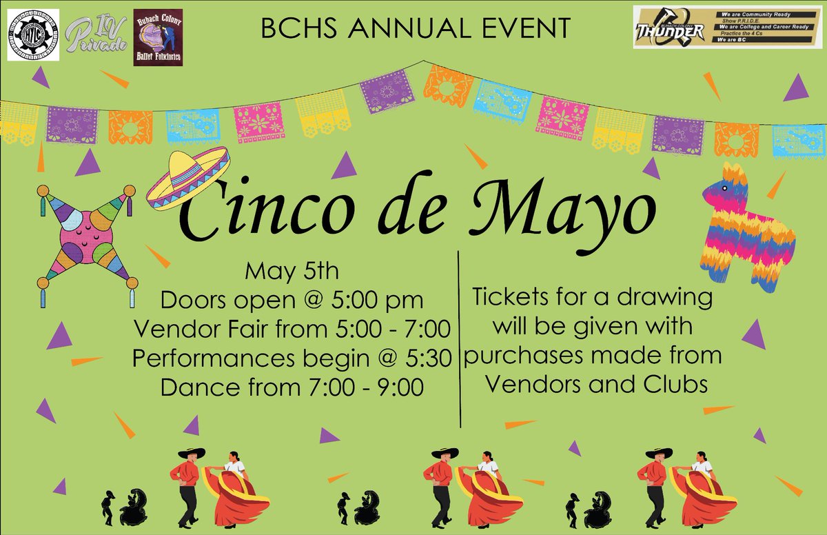 BCHSASB's tweet photo. All are welcome to BC’s FREE after school Cinco de Mayo event!

BC Cultural Events Boosters Club is asking for your help in funding this year’s live Banda! Deadline to donate is May 1st so please help spread the word to friends and family!

GoFundMe Link: https://t.co/7kd0jEeVcS https://t.co/LMYlcGMBqT