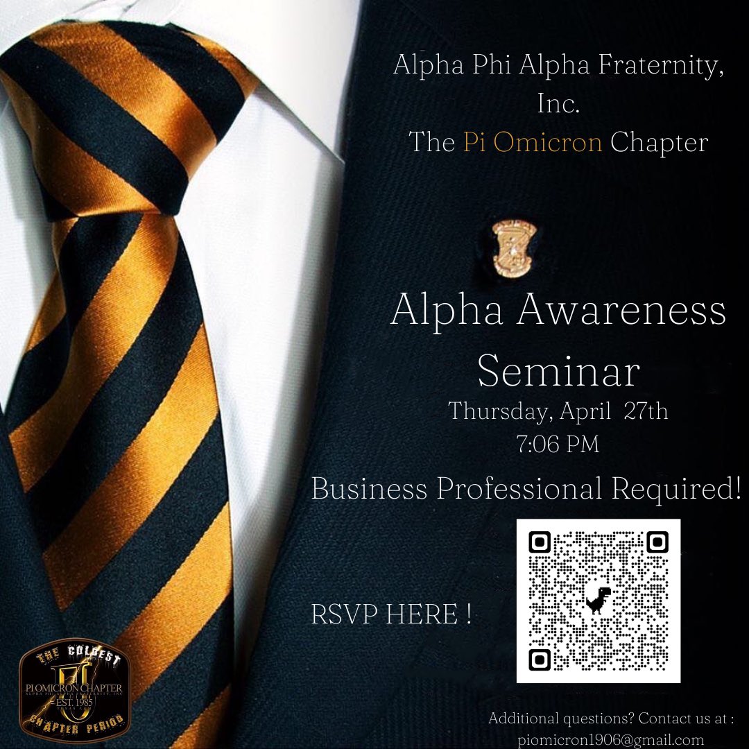 PotentPiO's tweet image. The Pi Omicron Chapter of Alpha Phi Alpha Fraternity, Inc. will be having our Alpha Awareness Seminar this Thursday , @ 7:06 P.M. 

RSVP for more details  !