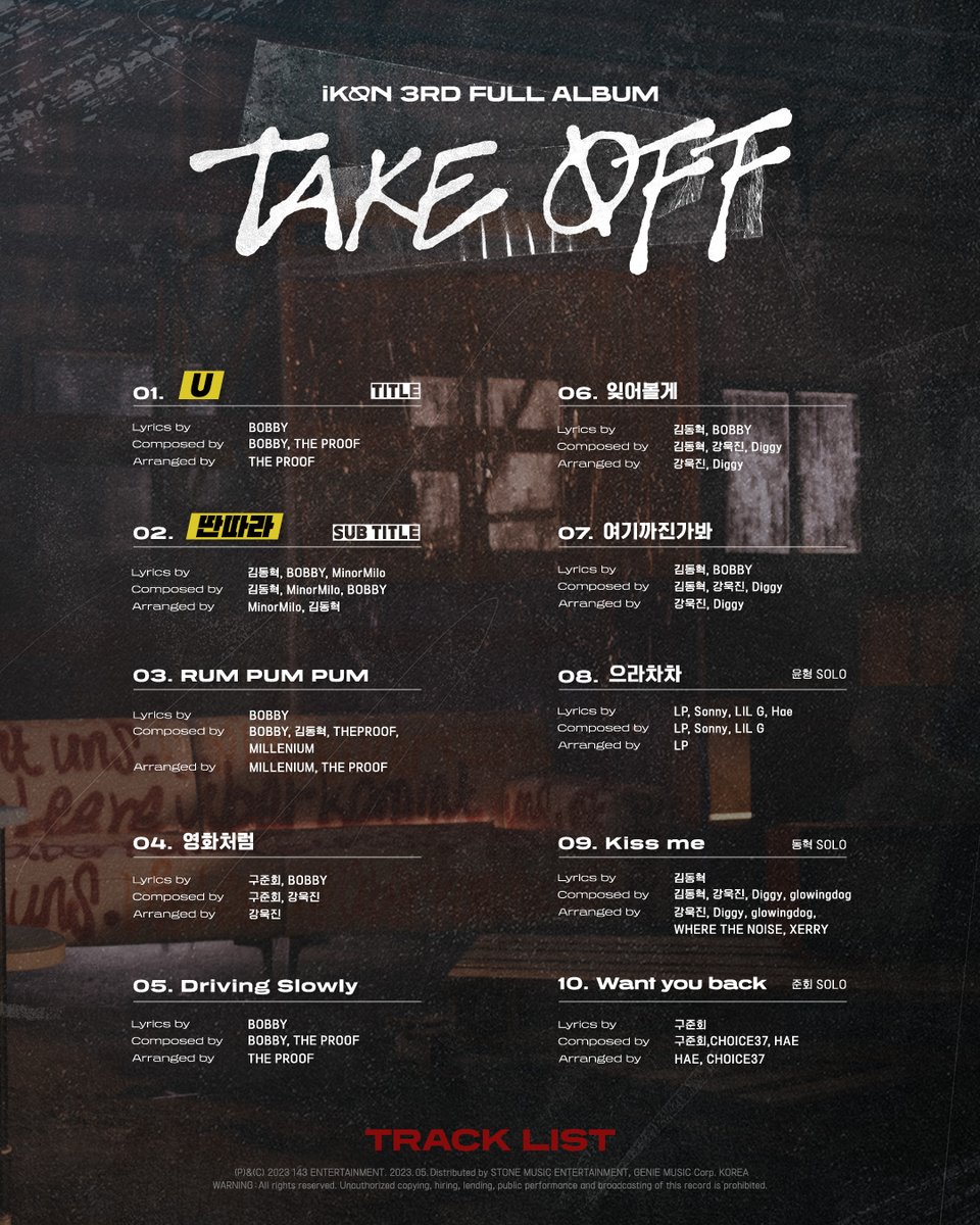 아이콘, 정규 3집 '테이크 오프(TAKE OFF)' 트랙리스트 공개
바비-김동혁-구준회 정규 3집 전체 프로듀싱 참여...K팝 팬 '두근두근'

[제공 : 143 엔터테인먼트]

#아이콘 #iKON #테이크오프 #TAKEOFF