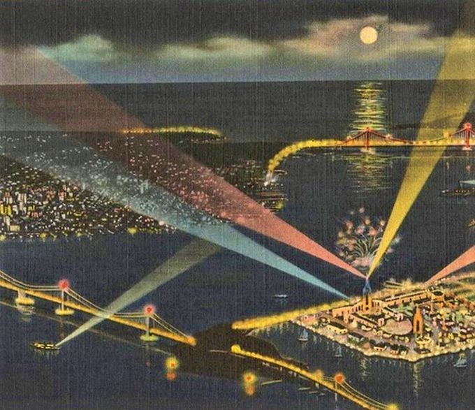 Vintage postcard of Night View of Treasure Island, Magic City: San Francisco World’s Fair, c.1939
#VintagePostcard