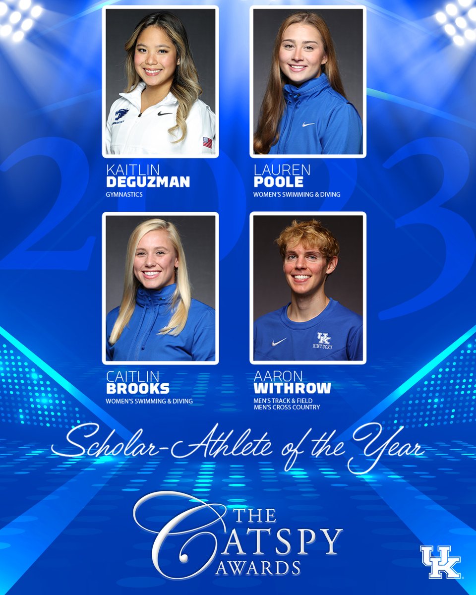 Congratulations to our winners of the Scholar Athlete Award, Kaitlin Deguzman (<a href="/UKGymnastics/">Kentucky Gymnastics</a>), Lauren Poole (<a href="/UKSwimDive/">Kentucky Swim & Dive</a>), Caitlin Brooks (<a href="/UKSwimDive/">Kentucky Swim & Dive</a>), and Aaron Withrow (<a href="/KentuckyTrack/">UK Track & Field</a>)!