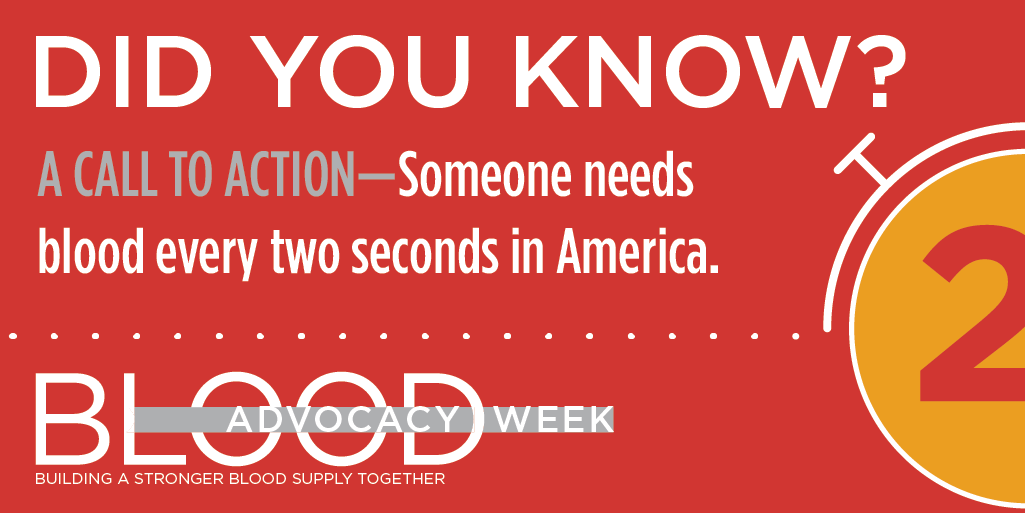 Every two seconds, a patient needs a blood transfusion. However, only 3% of the population donates blood.

This #BloodAdvocacyWeek, we're joining other blood centers to raise awareness of the importance of blood donations. #GiveBlood: vitalant.org