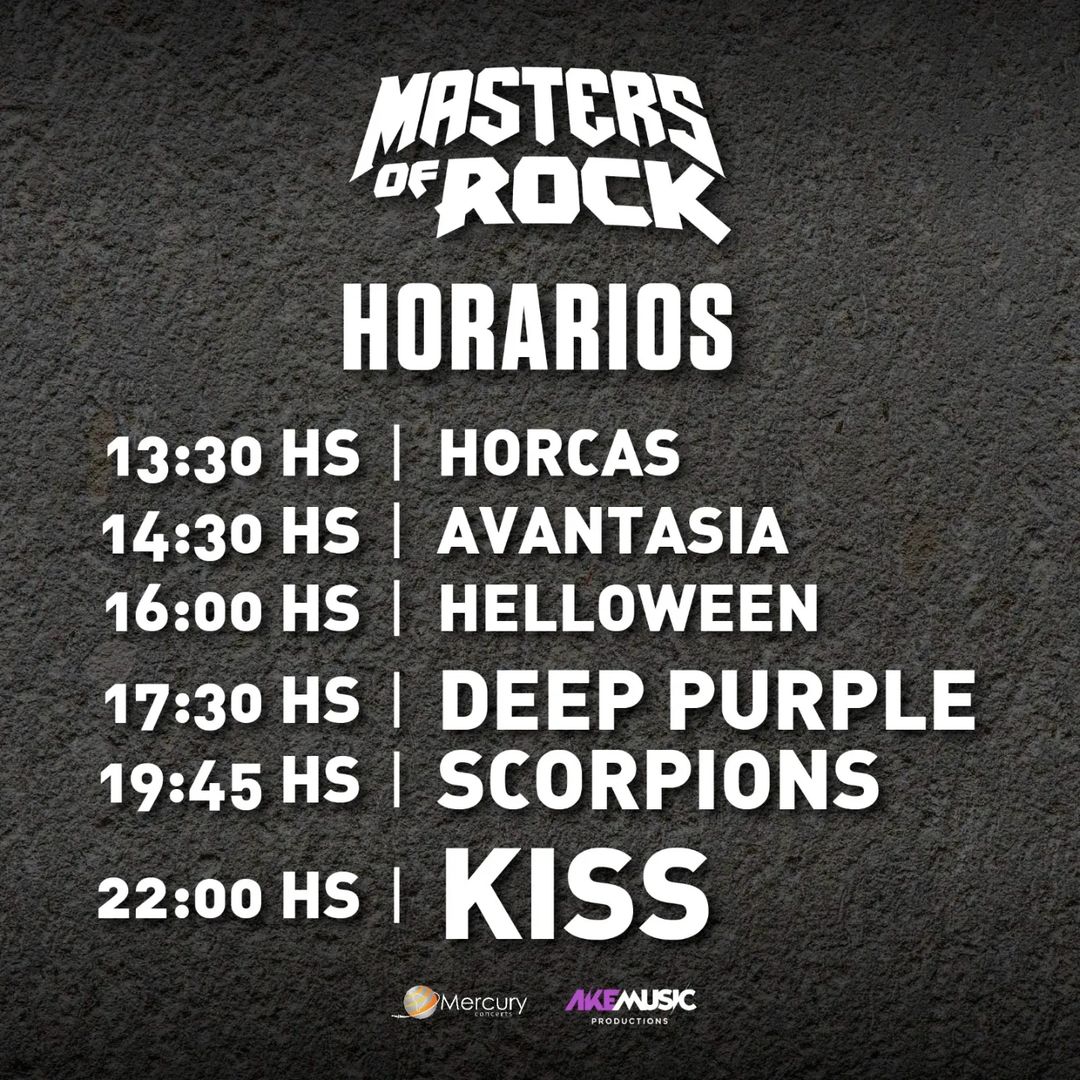 RecitArg's tweet image. 💥 Llegaron los horarios del @mastersofrockarg

#MastersofRock
📅 28 de Abril
📍 Parque de la Ciudad
🎟️ Entradas a la venta en fullticket.com

#RecitalesenArgentina
#Kiss #KissArgentina #scorpions 
@akemusic
