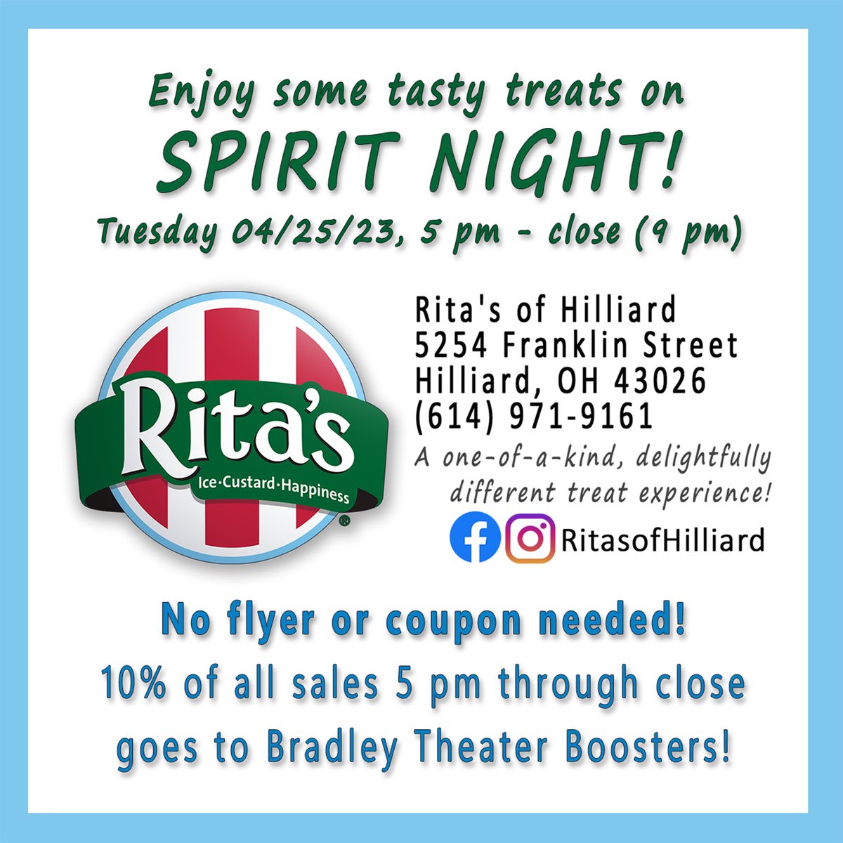 🍧Join us for a spirit night at Rita’s Tuesday, April 25th!🍧 - eepurl.com/ipOaD-/