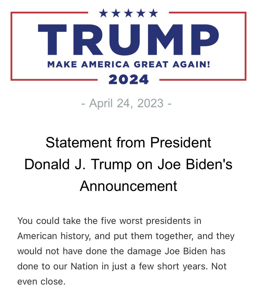 RSBNetwork's tweet photo. Statement from President Donald J. Trump on Joe Biden's Announcement https://t.co/VYpthEwFXg