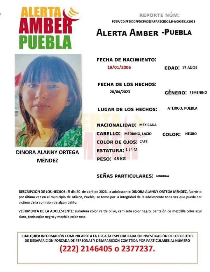 laredcincoradio's tweet photo. #ServicioSocial ⭕ || Pedimos su apoyo para localizar a Dinora Alanny Ortega Méndez, de 17 años de edad, fue vista por última vez en Atlixco, #Puebla. ☎️ Comunicarse al 2221146405. #LaRedCincoRadio https://t.co/HWsxBr0rPN