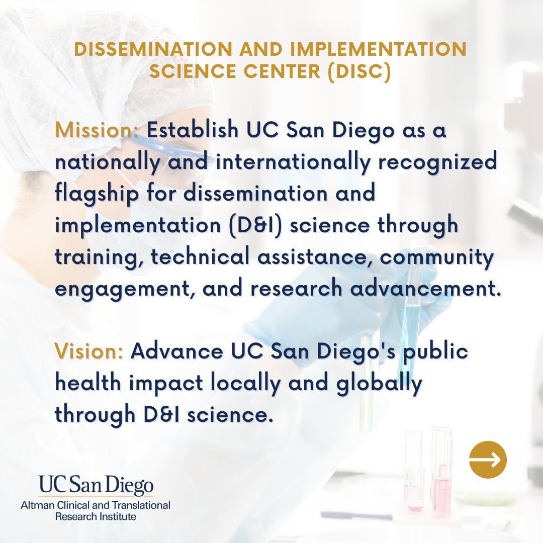ucsdactri's tweet photo. ���� Meet ACTRI's Dissemination and Implementation Science Center (DISC) this week. @ImpSciUCSD
👉 Swipe to discover how ACTRI recognized the need for increased capacity in D&I research, training and leadership and how DISC filled that gap.
#ImpSci #DISC #ACTRIDISC #UCSDACTRI https://t.co/OUb4mMz5GK