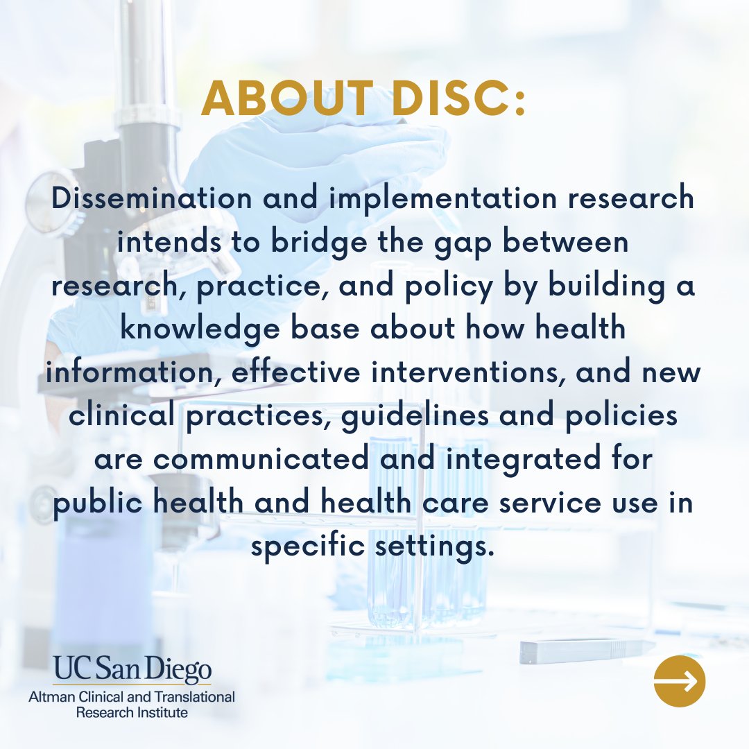 ucsdactri's tweet photo. ���� Meet ACTRI's Dissemination and Implementation Science Center (DISC) this week. @ImpSciUCSD
👉 Swipe to discover how ACTRI recognized the need for increased capacity in D&I research, training and leadership and how DISC filled that gap.
#ImpSci #DISC #ACTRIDISC #UCSDACTRI https://t.co/OUb4mMz5GK