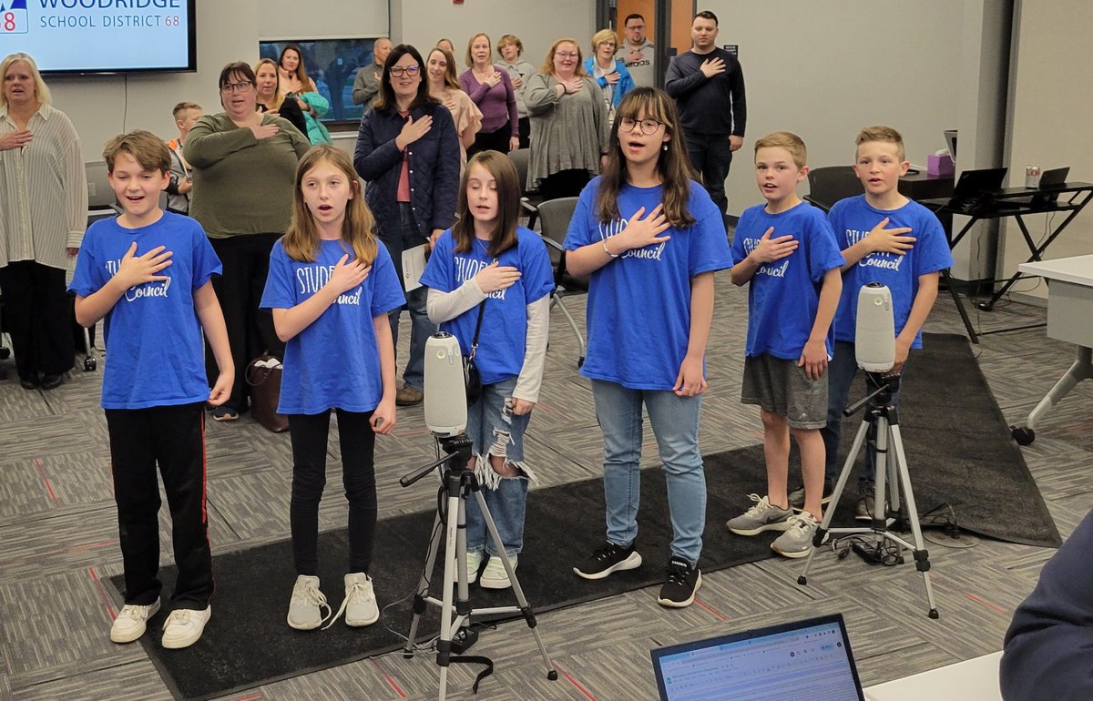 .<a href="/WillowCreek68/">Willow Creek School</a> Student Council members led the Pledge of Allegiance at tonight's School Board meeting #innovate68