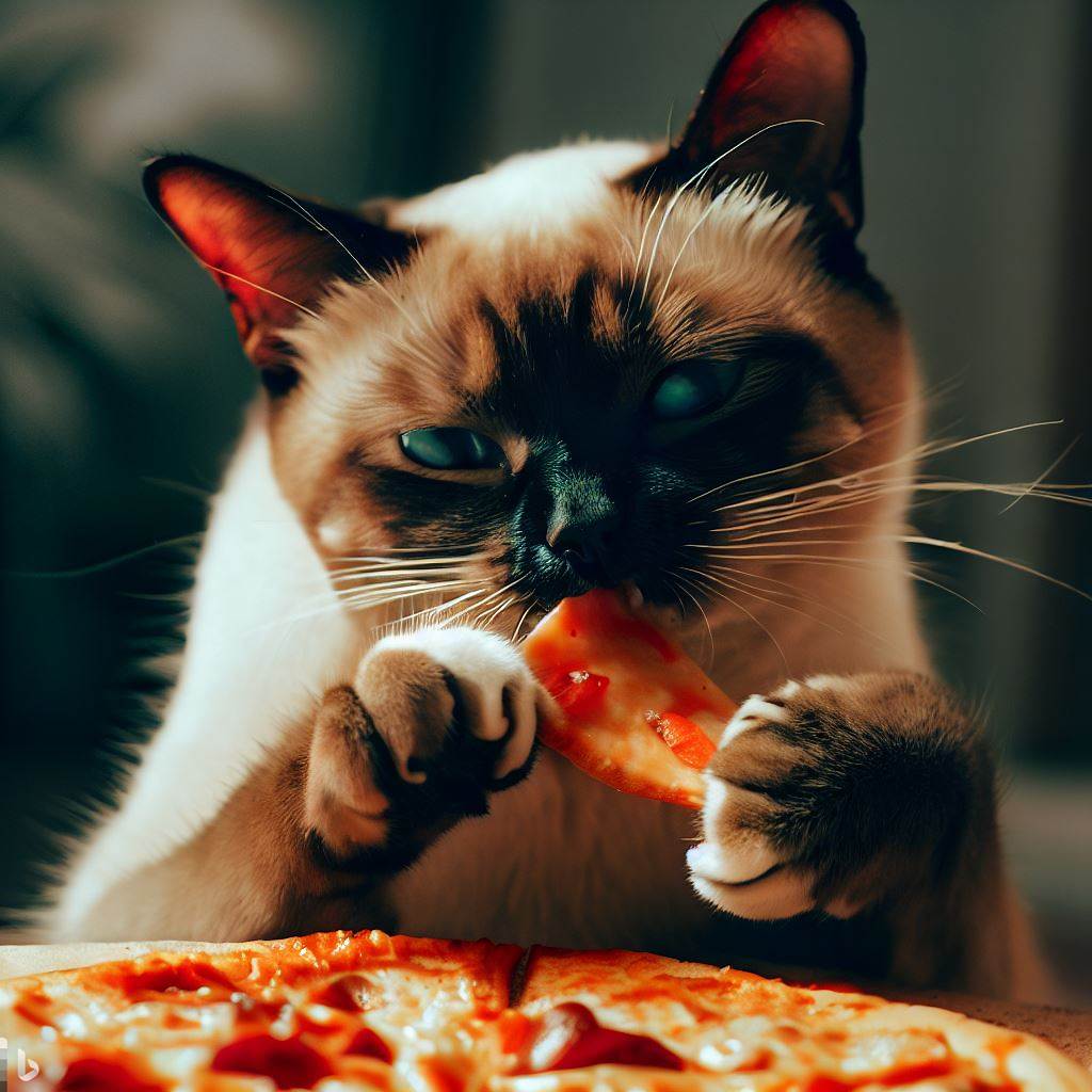 I asked #dalle2 to make some photos of my cat eating a #pizza. You're welcome internets... 

#GenerativeArt #AiArt #catart #pizzaart #ArtificialIntelligence #artificialintelligenceart