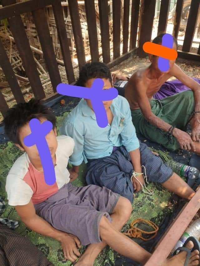 TheChindwin's tweet photo. The shocking images that went viral, said to have come from the junta soldiers, show that the junta regime tortures citizens arrested and detained with their legs cuffed in wooden shackles in Pakokku town of Magway region, Myanmar.

One image shows four young women and the other four men - all chained in wooden legcuffs.

The junta regime says all the victims were arrested in connection with the local People Defense Force with no further information provided as to when the victims were arrested.