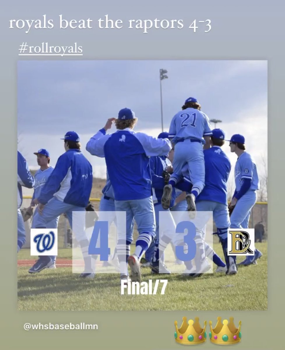 Woodbury HS Royals Baseball (@whsbaseballmn) on Twitter photo Nice grind it out W for the Royals today! <a href="/george_bjellos/">George Bjellos</a> rock solid on the mound, 5IP, 6K, 1BB for the W, & also added 2 hits to help his cause. <a href="/evanprok12/">Evan Prokopec</a> with the Save. Grinded offensively all day, with good baserunning, good approaches, and good mentality & energy! #Grit Nice grind it out W for the Royals today! <a href="/george_bjellos/">George Bjellos</a> rock solid on the mound, 5IP, 6K, 1BB for the W, & also added 2 hits to help his cause. <a href="/evanprok12/">Evan Prokopec</a> with the Save. Grinded offensively all day, with good baserunning, good approaches, and good mentality & energy! #Grit