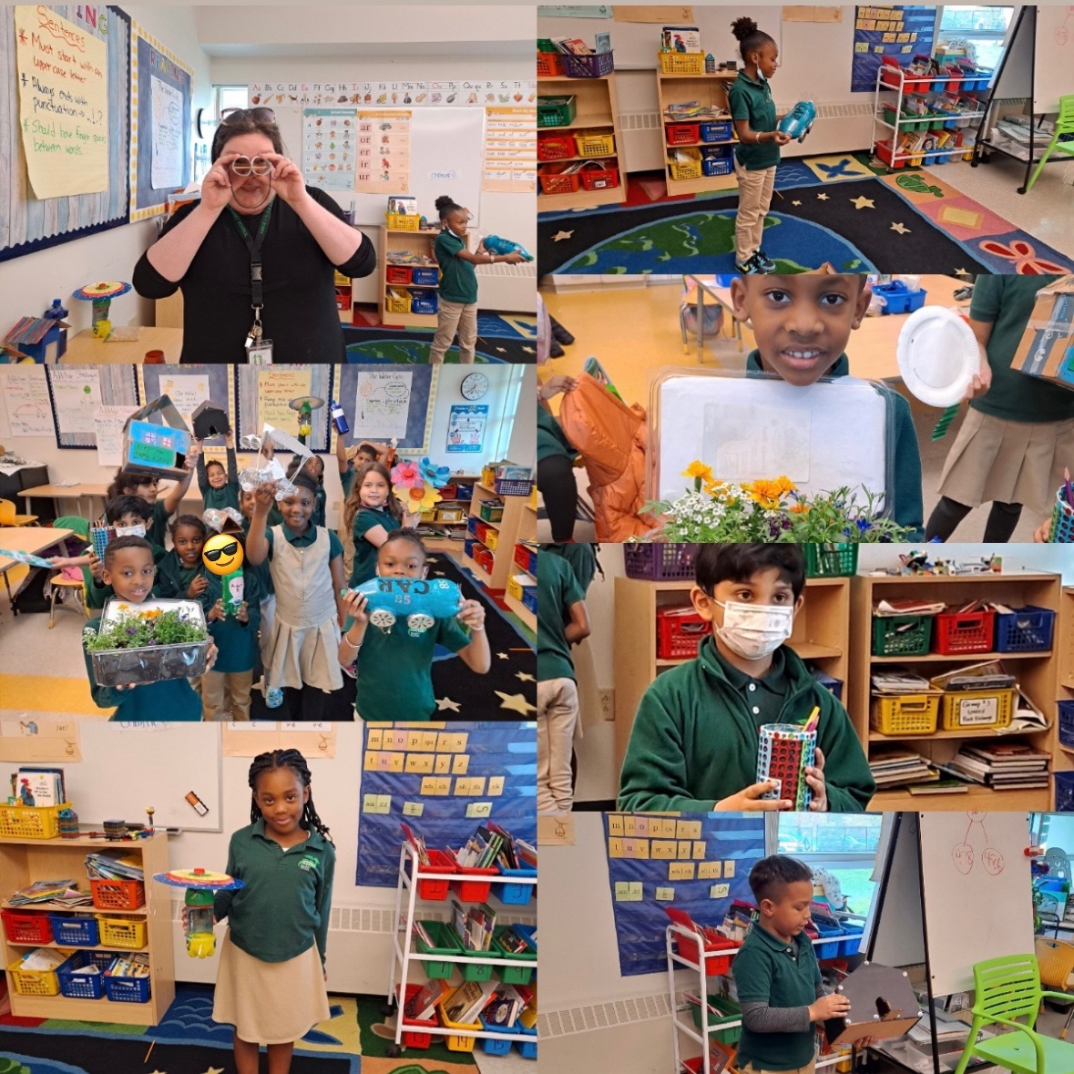 AnnieFisherSTEM's tweet photo. Wow! Our 2nd grade scientists created amazing family projects with recycled materials to celebrate Earth Day! 🌎 
I'm beyond impressed! Way to go, Mrs. William's class! #🌱Pride 
@STEMEdCT @msboratko @HartfordSuper @Hartford_Public 
#stemfamily ❤️ https://t.co/b2FfTr7hqp