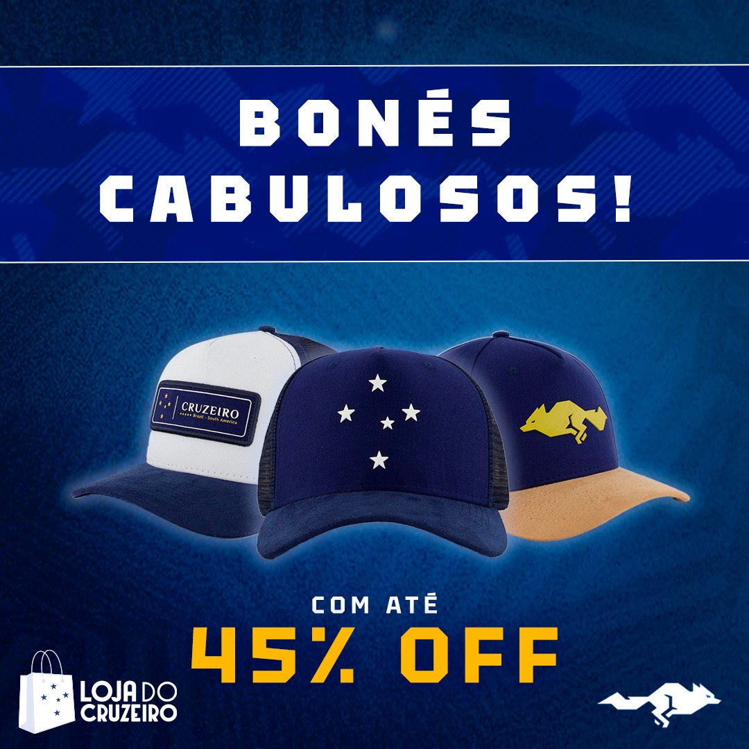 Cruzeiro's tweet photo. É DESCONTO NA CABEÇA! 💙🤍

Confira os novos bonés do Cruzeiro lá na nossa Loja! 🧢

Acesse aqui e adquira o seu preferido > https://t.co/yYqkJSN2Xx https://t.co/KgkuJNIpDF