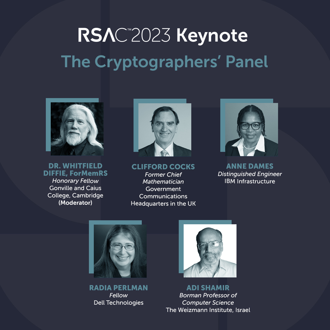 OneRSAC's tweet photo. TOMORROW: The #Cryptographers' Panel is at 11:35 AM in Moscone West! It will also be streaming live on the RSAC homepage! https://t.co/nrdvbNL3bI