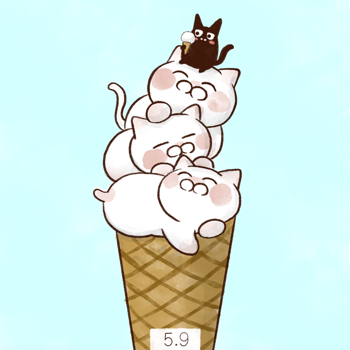 「5月9日【アイスクリームの日】 社団法人日本アイスクリーム協会が1965年に制定」|大和猫のイラスト