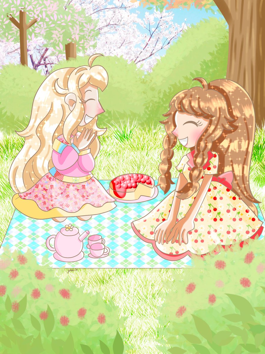 Look! Aino and Daina went on a picnic together since #NationalPicnicDay and #NationalCherryCheesecakeDay just passed 😊🧺