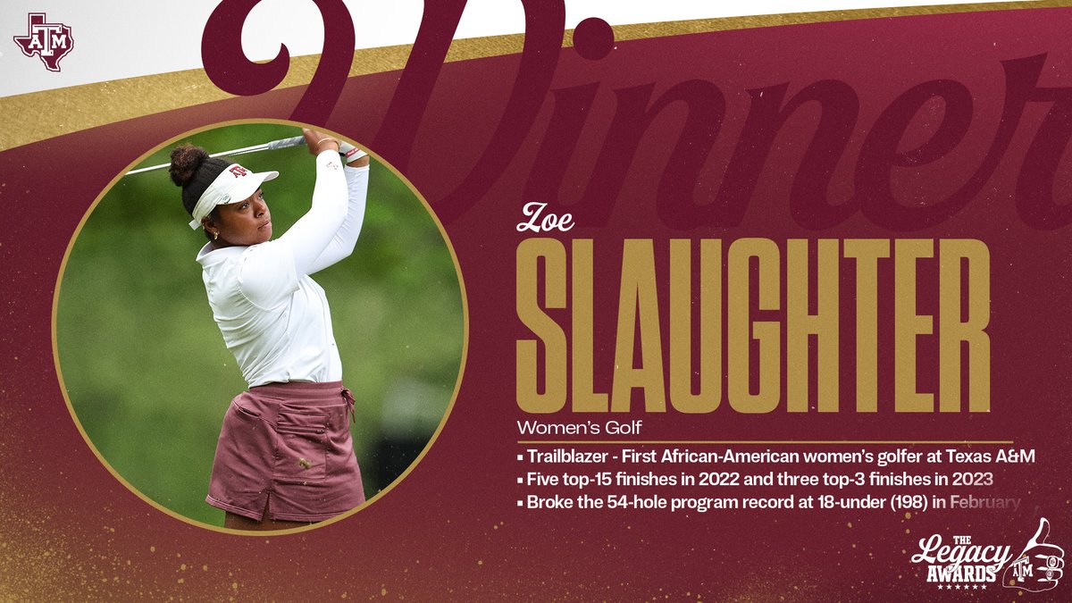 The Aggie Commitment Breaking Barriers Award:

🏆 Team Impact, <a href="/aggieswimdive/">Texas A&M Swimming & Diving</a>
🏆 <a href="/zoeslaughter4/">zoeslaughter</a>, <a href="/aggiewomensgolf/">Texas A&M Women’s Golf</a> 

#LegacyAwards #GigEm