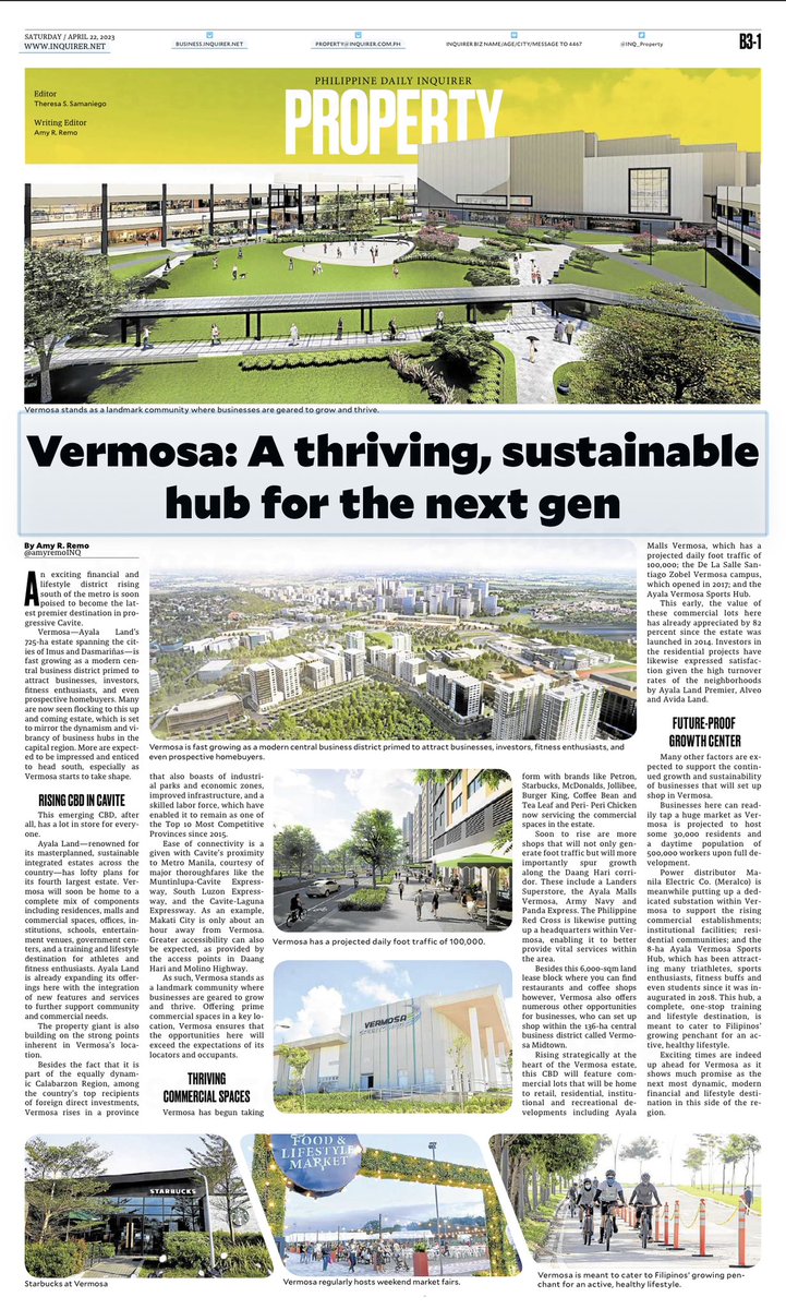 amyrremo's tweet photo. Last Saturday’s 16-page issue of #InquirerProperty zeroes in on thriving growth hubs in South Luzon including Laguna, Cavite and Batangas and highlights growing importance of sustainability in cities
Download our digital newsstand (https://t.co/EEBuARG60p) or Inquirer Mobile app https://t.co/z1V4Bz9mQ5