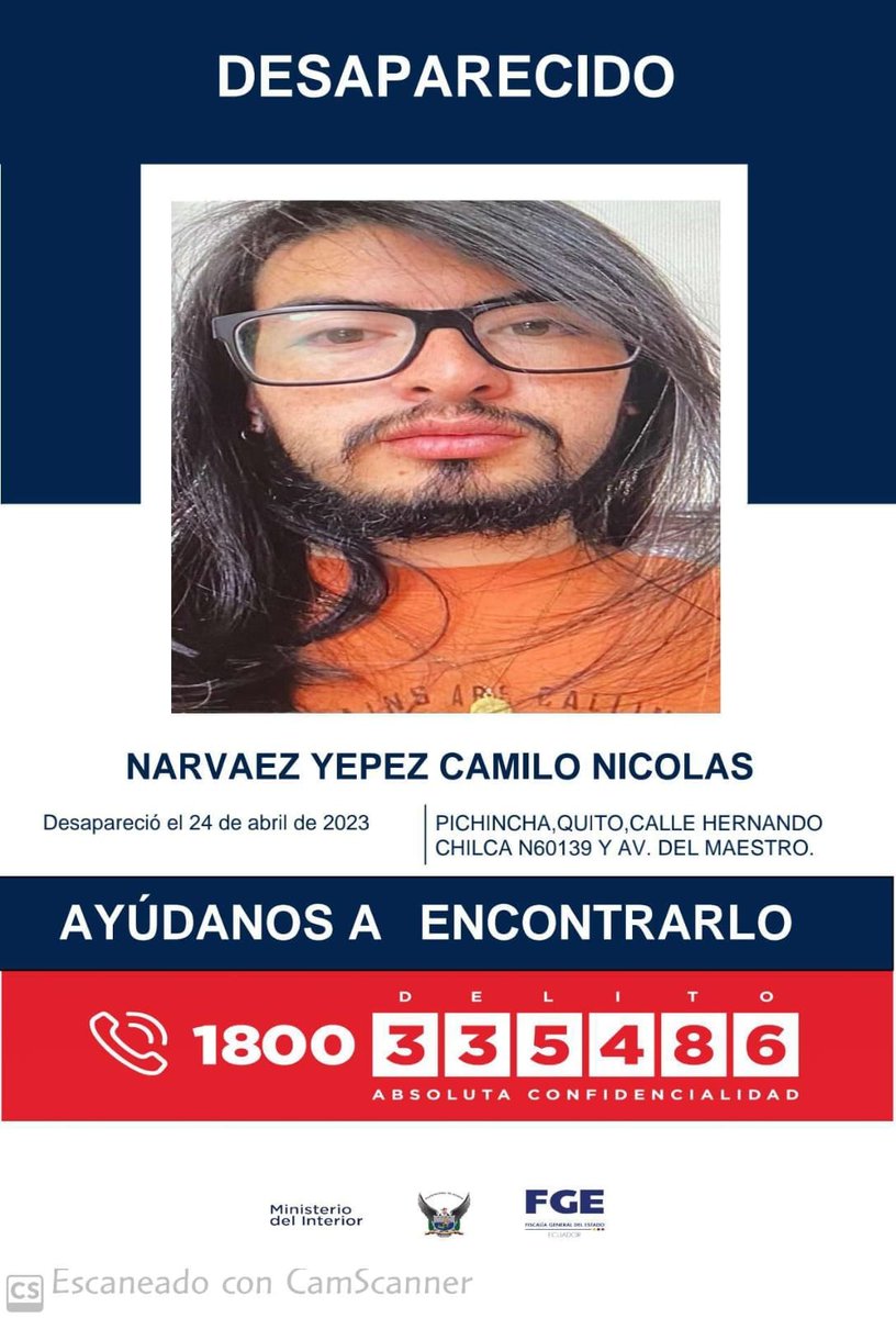 🔴 Máxima difusión, necesitamos ayudar a encontrar a Camilo Narvaez Yépez. Su familia está desesperada. <a href="/PoliciaEcuador/">Policía Ecuador</a> <a href="/FiscaliaEcuador/">Fiscalía Ecuador</a> <a href="/AsfadecEc/">Asfadec - Desaparecidxs Ecuador</a> <a href="/radiolacalle/">La Calle</a>
