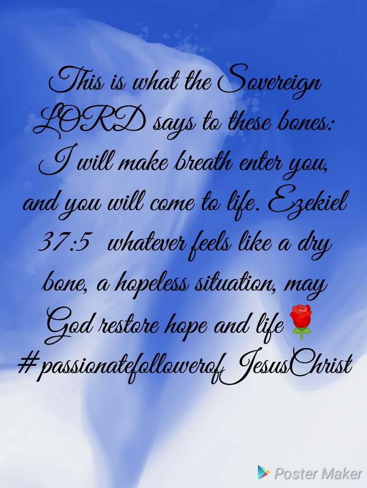 Whatever has been dead or dry in your life, the Lord is breathing life is into it. 
Be restored  in Jesus name amen!#drybonescomealive 
#restoration 
#godswordlives 
#passionatefollowerofJesusChrist