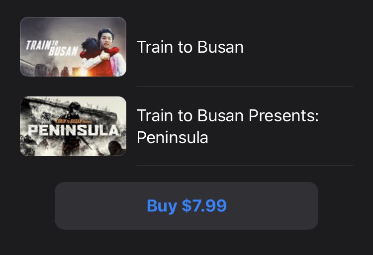 5DollarFlix's tweet photo. iTunes deal: TRAIN TO BUSAN + PENINSULA 4K double feature, $8. https://t.co/Ci85JCSbmp