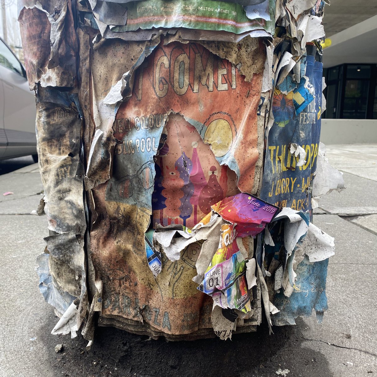 JessicaGlaves's tweet photo. Quick stop over in Seattle, big fan of their poster-ridden phone poles. Didn’t even notice the condom on the ground till now 😂 Mogli approves, despite the rain. 😼🐟 https://t.co/195ZN6ugut