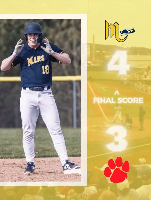 Mars HS Baseball (@marshsbaseball) on Twitter photo Mars edges Moon 4-3 in 10 innings
<a href="/benji_astbury/">Benji</a> 2-5, 2R, 2SB
<a href="/jakejohnson10_/">Jake Johnson</a> 2-4, R, BB
<a href="/Chasewins99/">Chase Winstead</a> 2-4
Another great outing for <a href="/jacksonfoc1/">jacksonfox</a> (ND) 6.1IP, 8K, 2BB, 8H, 3ER
<a href="/JacobMaple18/">Jacob Maple</a> 1-3, HBP in the 10th, scored winning run on a wild pitch
He was WP pitched 3.2IP, 6K Mars edges Moon 4-3 in 10 innings
<a href="/benji_astbury/">Benji</a> 2-5, 2R, 2SB
<a href="/jakejohnson10_/">Jake Johnson</a> 2-4, R, BB
<a href="/Chasewins99/">Chase Winstead</a> 2-4
Another great outing for <a href="/jacksonfoc1/">jacksonfox</a> (ND) 6.1IP, 8K, 2BB, 8H, 3ER
<a href="/JacobMaple18/">Jacob Maple</a> 1-3, HBP in the 10th, scored winning run on a wild pitch
He was WP pitched 3.2IP, 6K