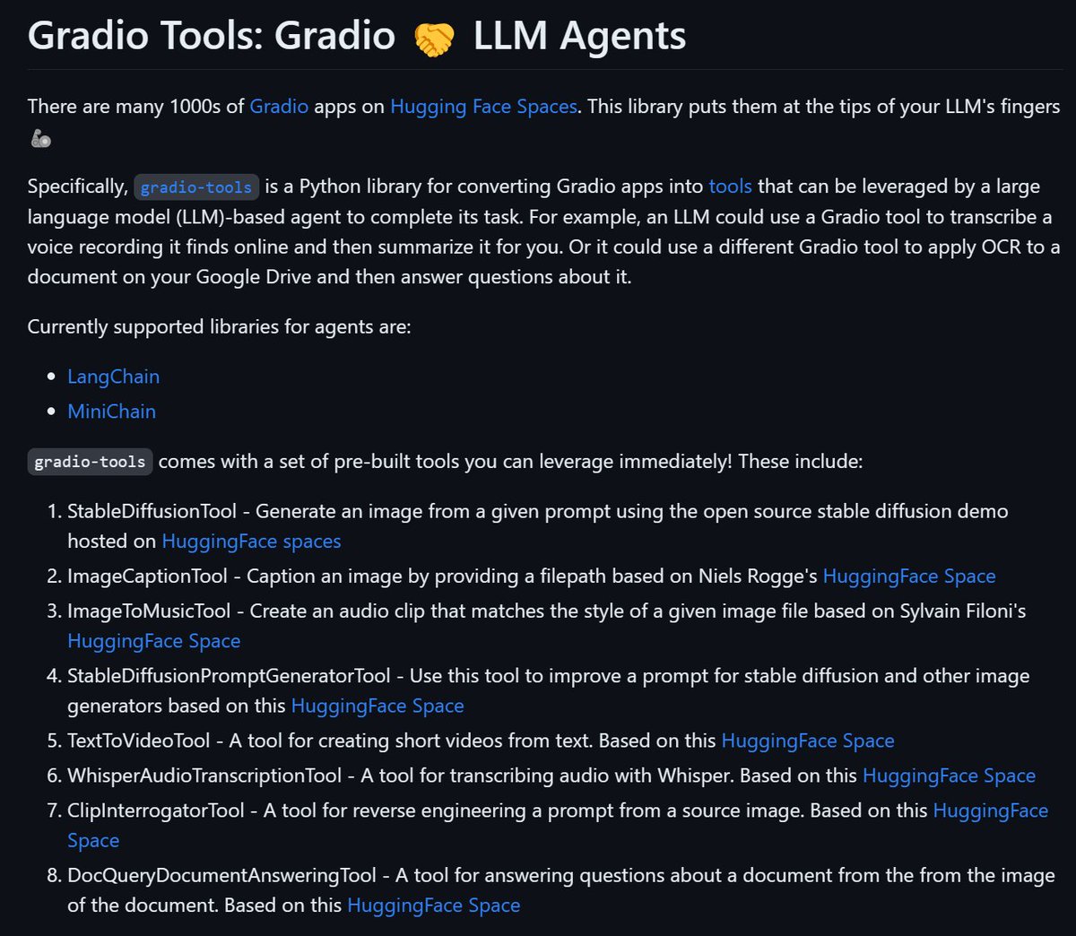 🥳 LLMs aren't limited to text anymore! 

Introducing 𝚐𝚛𝚊𝚍𝚒𝚘-𝚝𝚘𝚘𝚕𝚜, a new open-source library that lets you combine an LLM agent with any Gradio app (for image generation, document analysis, etc.) 

💫 GitHub Repo: github.com/freddyaboulton…