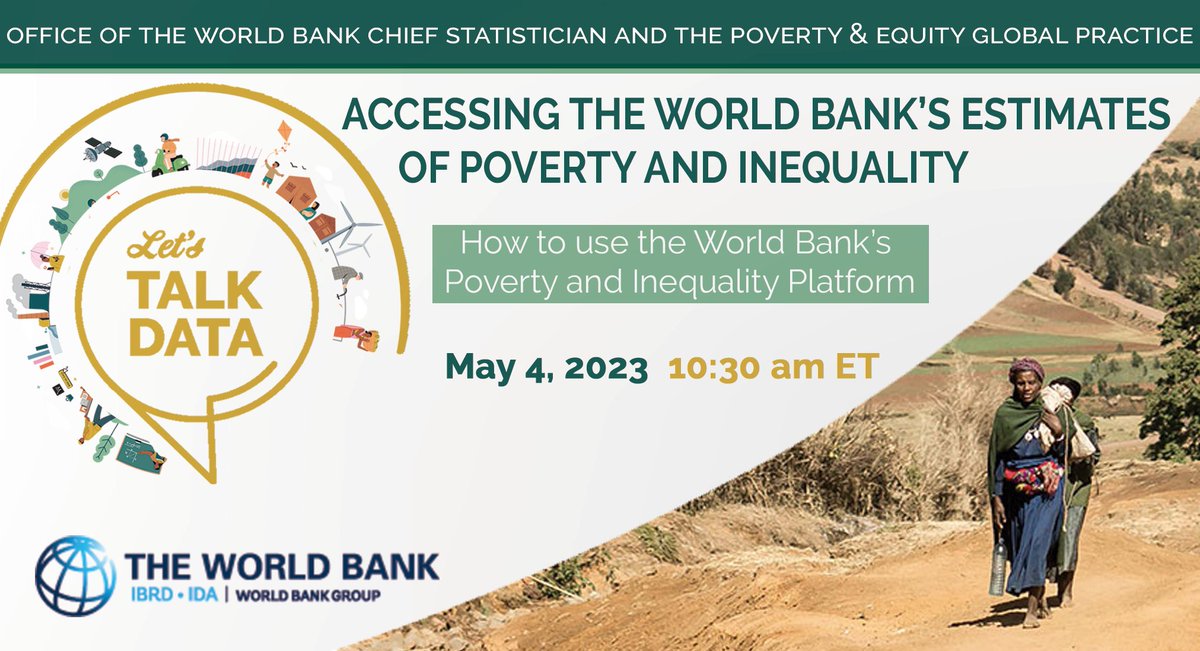 Join us on May 4 to learn how to use the Poverty and Inequality Platform (PIP), our interactive computational tool that offers users quick access to the @WorldBank’s estimates of #poverty, #inequality, and shared prosperity. wrld.bg/xwe550NPgyz

@wb_research
