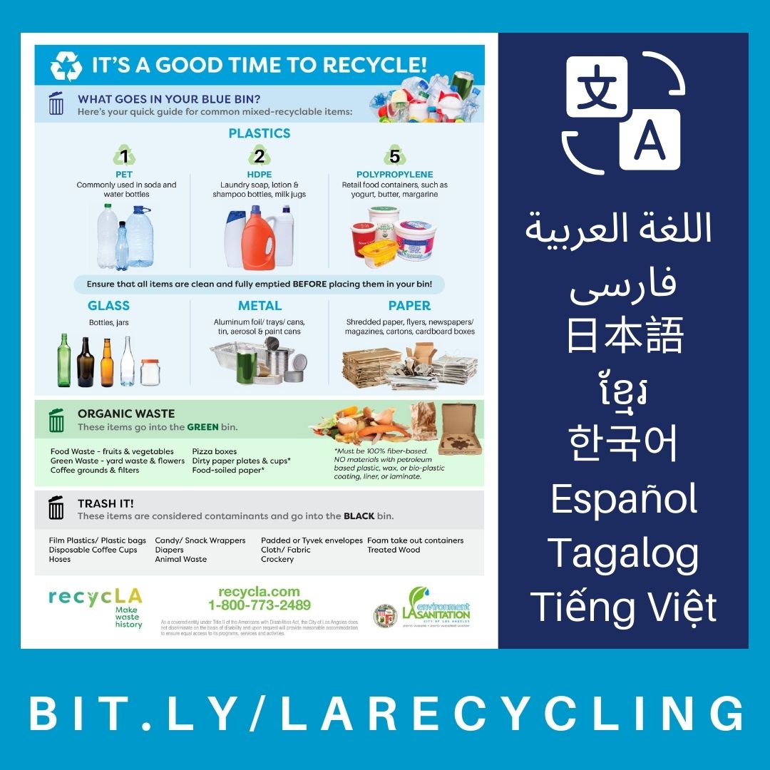 LACitySAN's tweet photo. Download our #recycling flyer in your preferred language! We suggest hanging it on the refrigerator as a friendly reminder.
https://t.co/dMO9GjmeCr
#education #recycLA #greenbin #bluebin #recycle #losangeles #LA https://t.co/3OmTKbA3C6