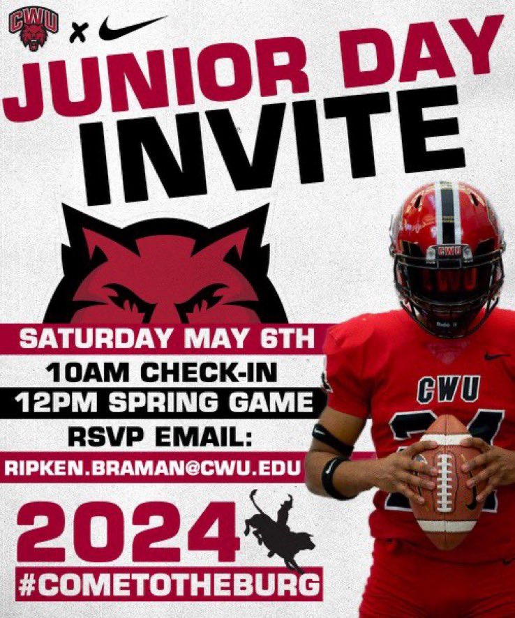 Thank you so much for the junior day invite! <a href="/KiGoudeau/">Coach Ki (kē 🔑)</a> <a href="/CWUFB/">CWU Football</a> <a href="/BrandonHuffman/">Brandon Huffman</a> <a href="/NickFarman55/">Nick Farman M.S.</a>
