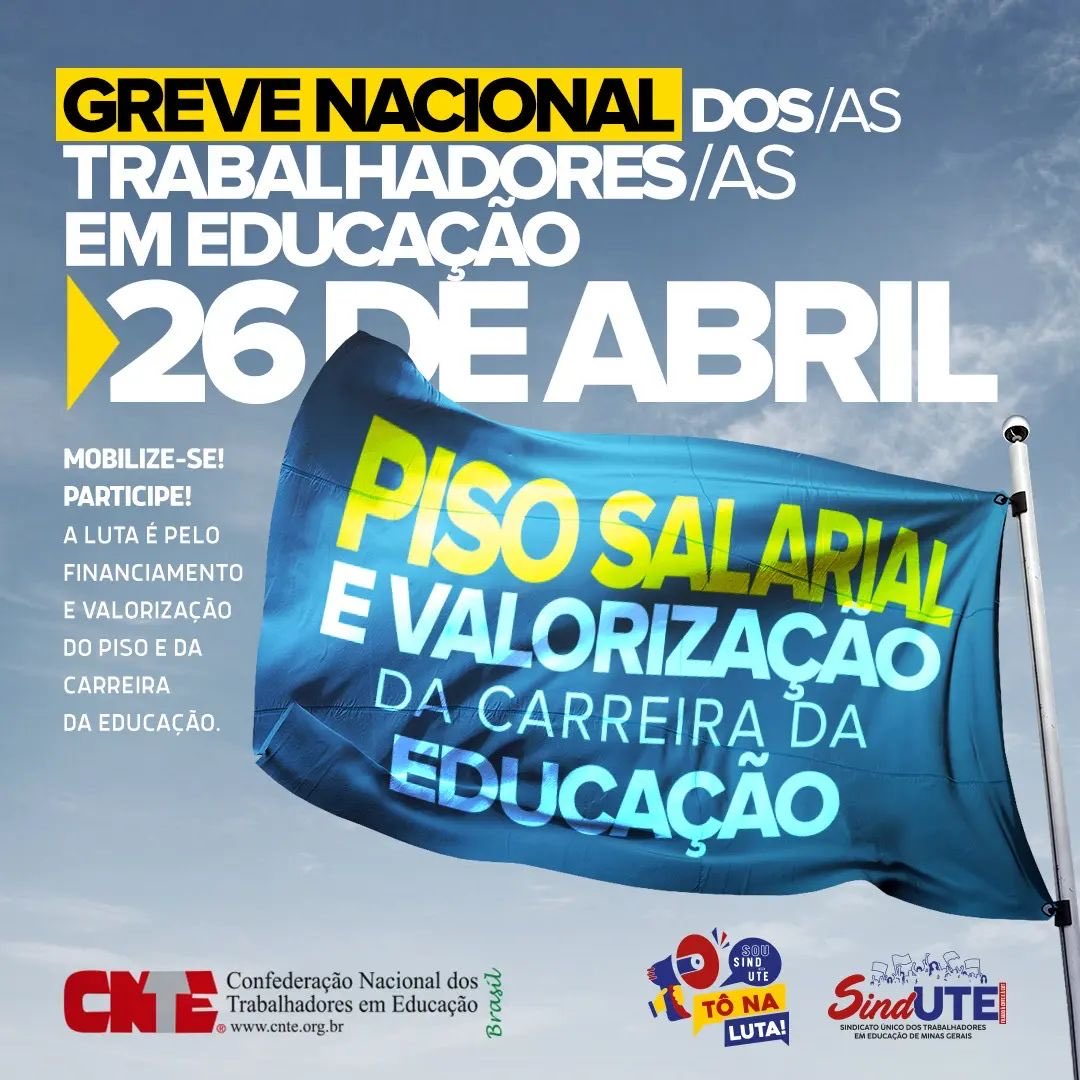 sindutebetim's tweet photo. 📢 GREVE NACIONAL‼️
Dia 26 de Abril, seguimos na LUTA pelo pagamento do piso salarial e valorização da carreira. Vamos juntos fortalecer essa luta que é todos e todas nós, trabalhadores da educação.
#GreveNacional
#OPisoéLei https://t.co/zy89K4K5v1