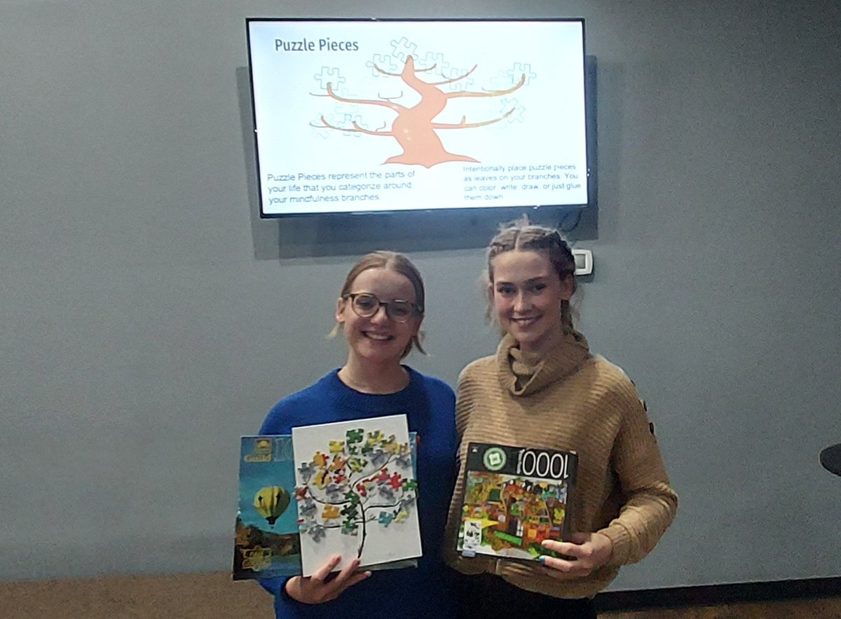 klrobersonPhD's tweet photo. Mattie and Emma did a terrific job presenting on #Mindfulness at the #LubbockDreamCenter, using puzzle pieces as an art medium. Part of a service learning project in their educational processes class at @ttucohs. #FCSsuccess https://t.co/3pd567GXX5
