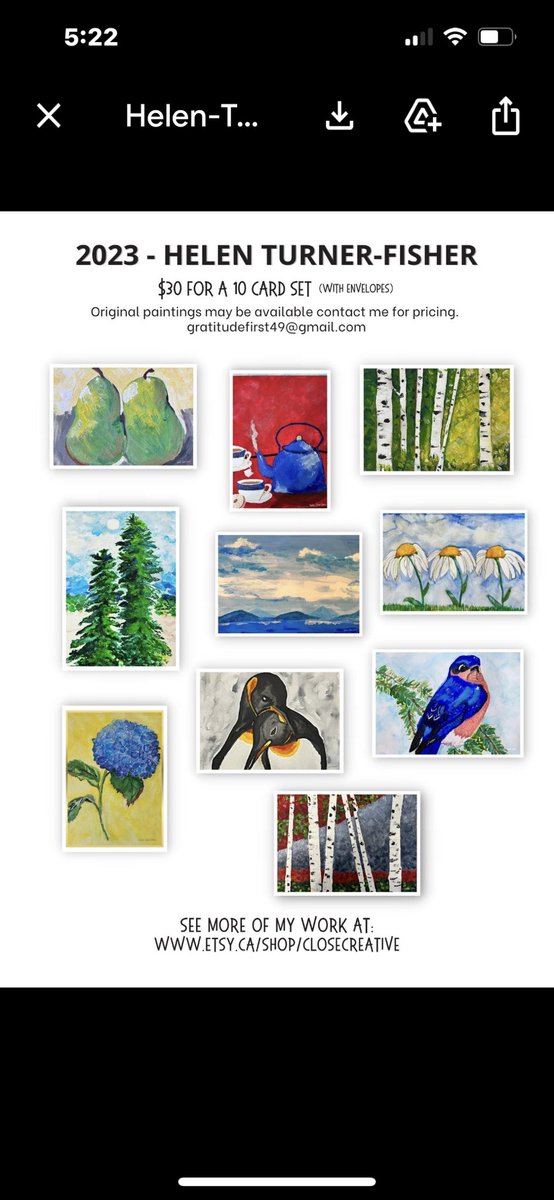HTurnerFisher's tweet image. So excited my THIRD printing of greeting cards made from my original paintings arrived. I’ve sold 42 packs of 10 cards since April 2. My goal is 50 packs - have a look! #gratitudefirst #createart #greetingcardsspreadlove