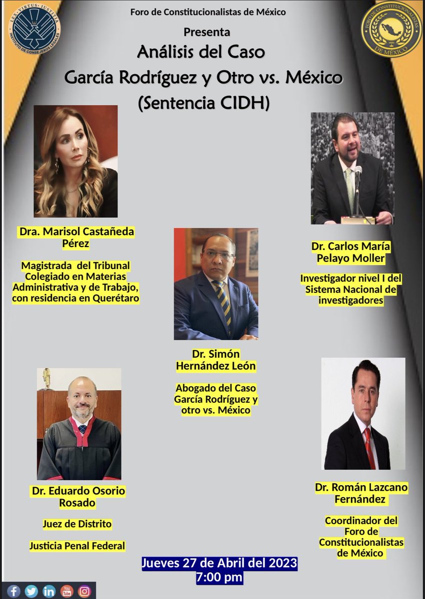 ForoConstMex's tweet image. ✅No te lo pierdas este jueves 27 de Abril.

7:00 Pm .👏

#PP0 #Arraigo 

“Efectos de la sentencia de la @CorteIDH” “caso Rodríguez y otros . 

@hele_simon @CMPelayoMoller @Marisolcepe @EAOR13 @RomanLazcano