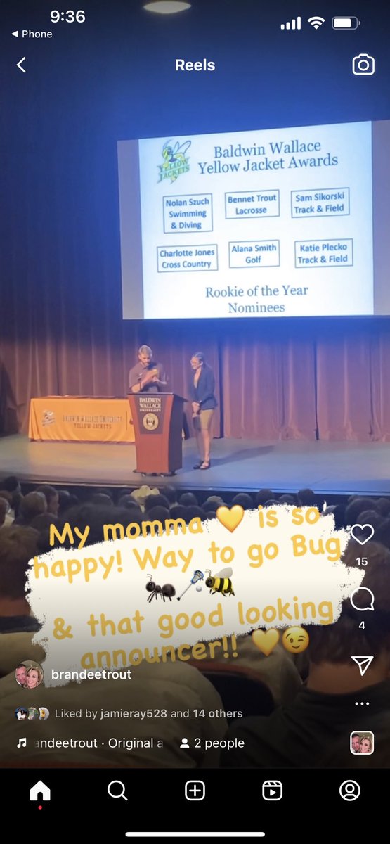 Congratulations <a href="/BennetTrout/">Bennet Trout</a> - Rookie of the Year! 💛🥍🐝 <a href="/keaton_trout/">Keaton Trout</a> presented the award. My momma 💛 is so happy! Let’s go Trout boys! 🐝🥍