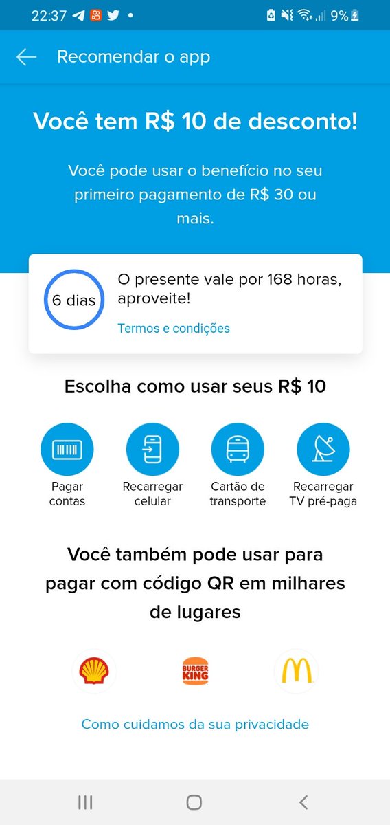 foreverpimenta's tweet photo. https://t.co/WFUJQd0fPE
Mercado pago tá dando um desconto de 10 reais pra vc fazer um pagamento no mínimo 30 reais quem quiser 
#promoção #CupomDeDesconto #MercadoPago #BBB23 #descontos #cupom https://t.co/xylcYZgPJU